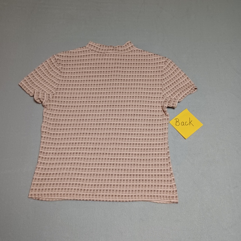 No Boundaries Womens Mock‎ Neck Striped Short Sleeve Top Tan Brown Large 11-13